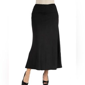 24/7 Comfort Apparel Women's Elastic Waist Solid Color Maxi Skirt